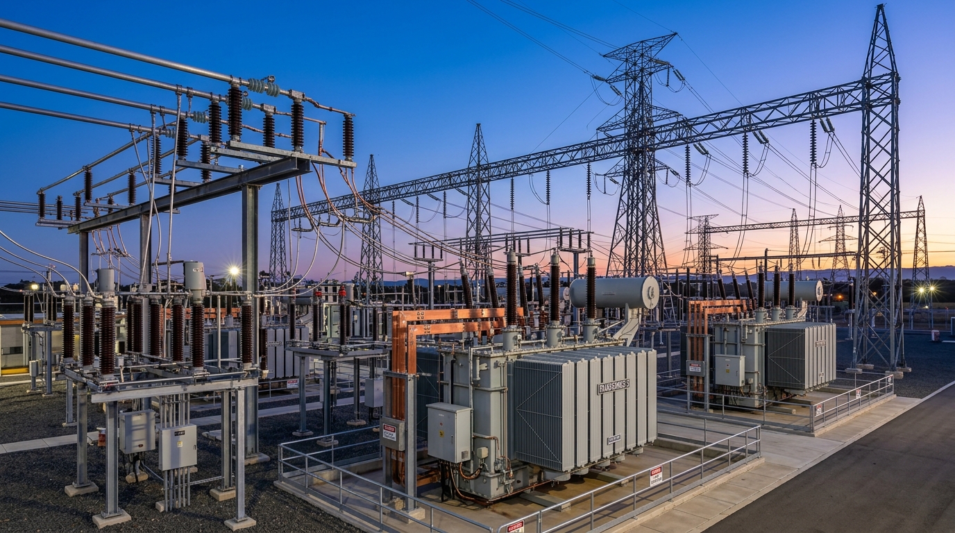 High tension electrical substation transformer installation
